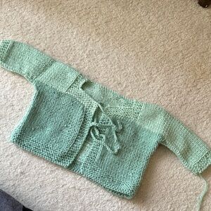 Super cute child hand knit mint Sweater